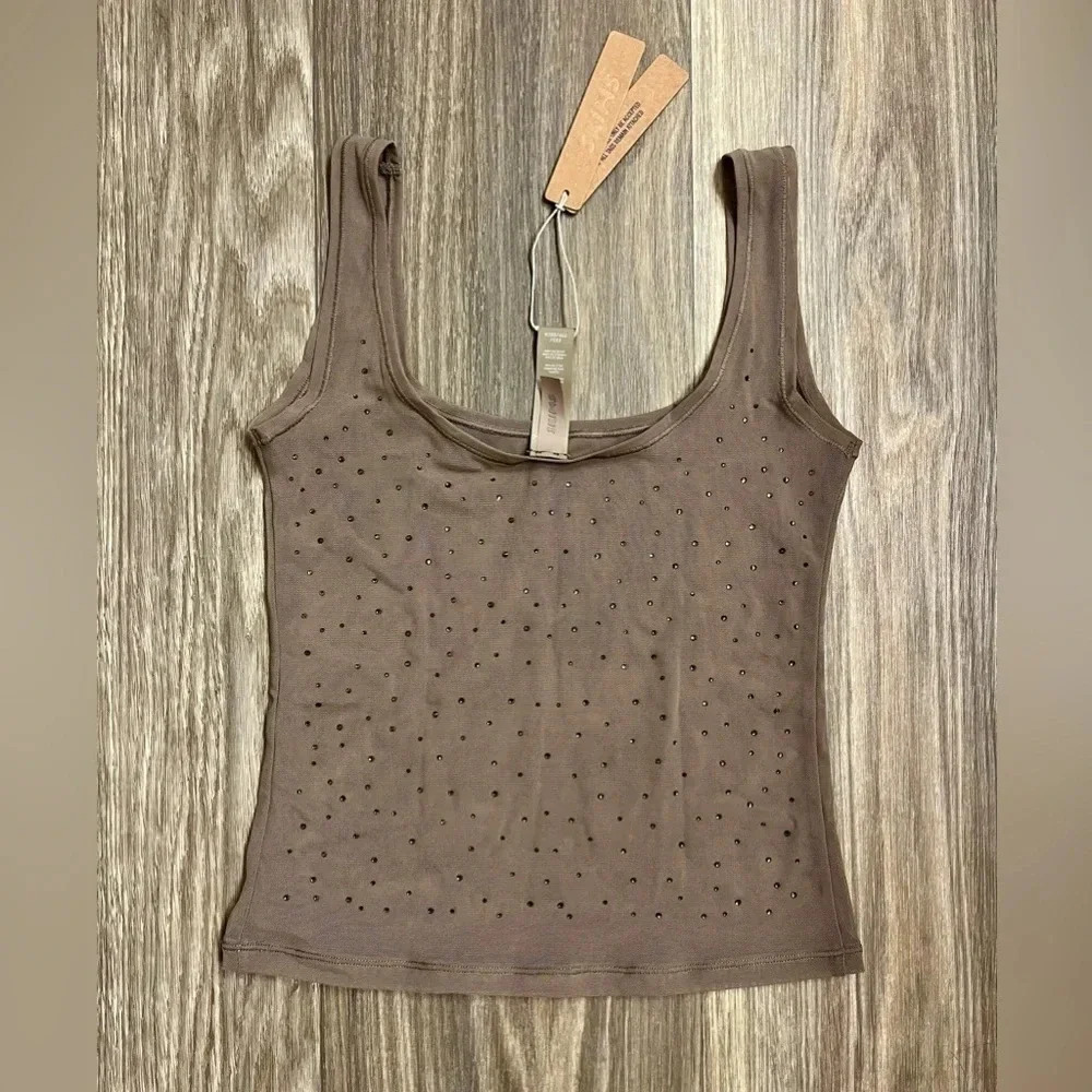 NWT SKIMS | mesh rhinestone swim cover ups tank | Color: Desert Size XXS